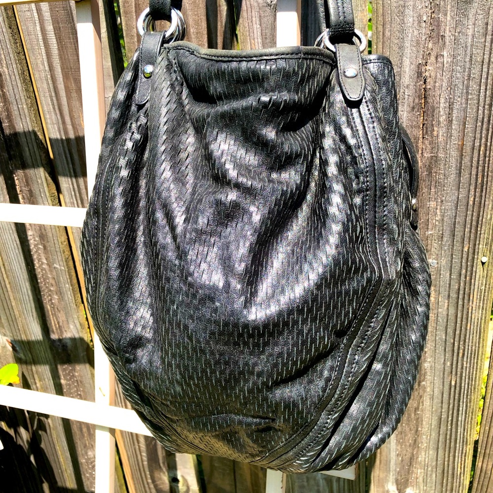 Kooba Black Leather Mesh Purse Handbag